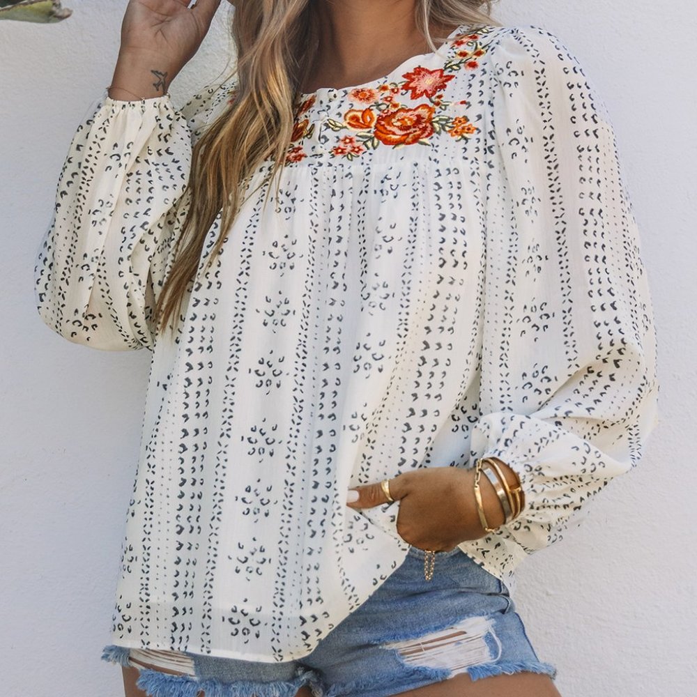 Flower Power Embroidered Long Sleeve Shirt